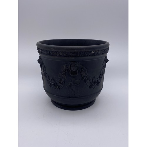 479 - MOSELEY BLACK BASALT FLUTED PANELLED COFFEE POT (SANS LID), WEDGWOOD BLACK BASALT NEO CLASSICAL SWAG... 