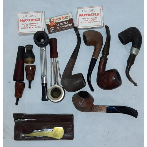 808 - BOX OF BRIAR PIPES, CIGAR CUTTER, VARIOUS TABLE LIGHTERS