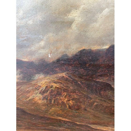 310 - CHARLES THOMAS BURT 1823-1902 MISTY HIGHLAND LANDSCAPE SIGNED AND DATED 1894 UNFRAMED A/F 127CM X 76... 