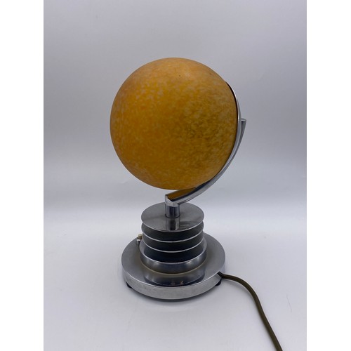 696 - WALKERLITE ART DECO CHROMIUM STEPPED MOTTLED GLOBE STYLE TABLE LAMP