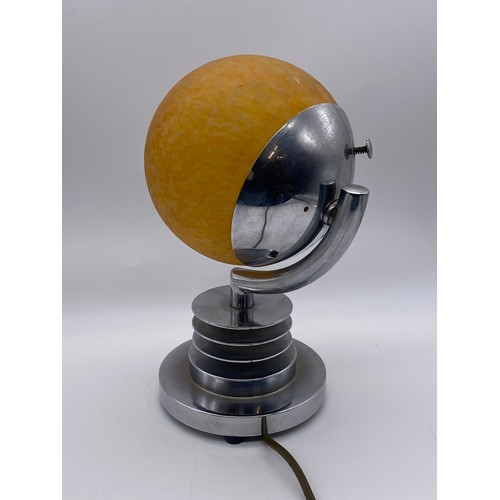 696 - WALKERLITE ART DECO CHROMIUM STEPPED MOTTLED GLOBE STYLE TABLE LAMP