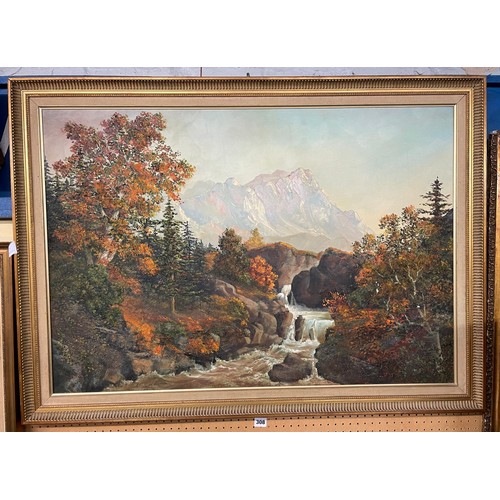 308 - OILS ON CANVAS MOUNTAIN LANDSCAPE BY H. WHITTAKER