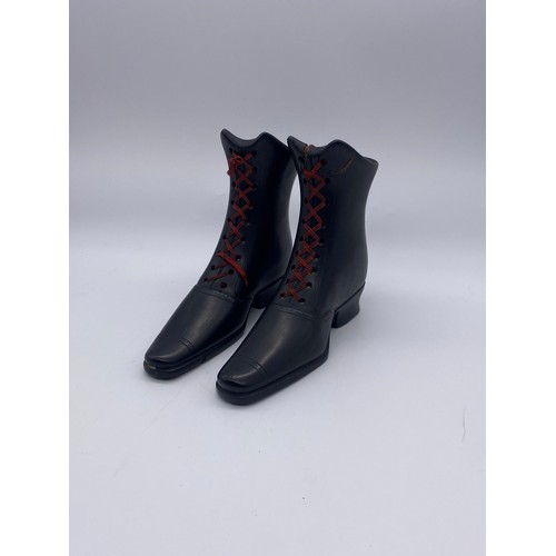 815 - MODEL PAIR OF VICTORIAN LADIES BOOTS MADE OF LINBY CANNEL COAL BY J. TURTON