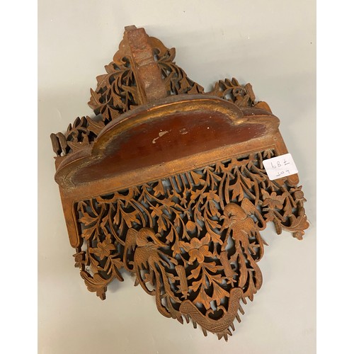 789 - 19TH CENTURY FRET CARVED HANGING WALL SHELF A/F