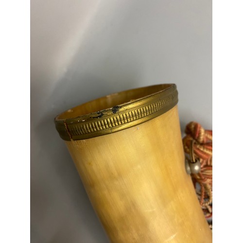 788 - CATTLE HORN WITH BRASS COLLAR LID MISSING