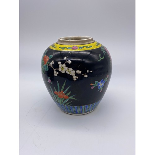 753 - PAIR OF CHINESE FAMILLE NOIR OVOID VASES DECORATED WITH FLOWERS 15cm H