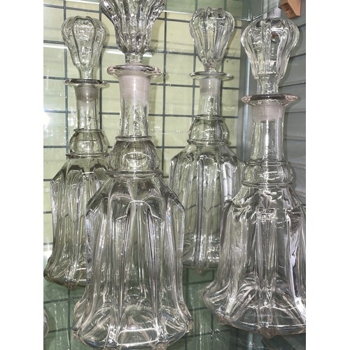 481 - EIGHT 19TH CENTURY RIBBED MALLET DECANTERS AND STOPPERS