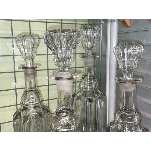 481 - EIGHT 19TH CENTURY RIBBED MALLET DECANTERS AND STOPPERS