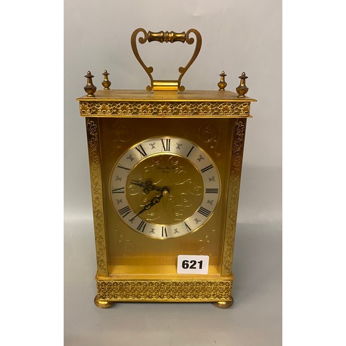 621 - GILT BRASS LONDON CLOCK COMPANT QUARTZ VICTROIAN STYLE MANTLE CLOCK