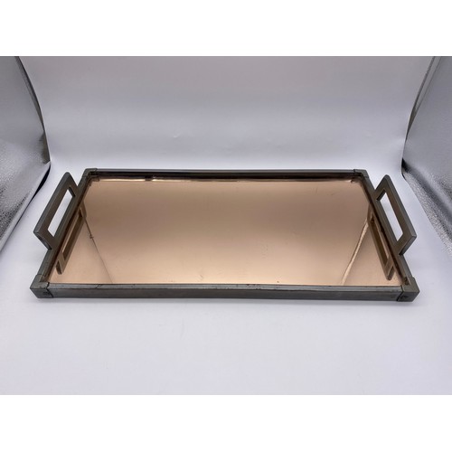 701 - PEACH TINTED MIRRORED ART DECO STYLE SERVING TRAY BY SERVEX