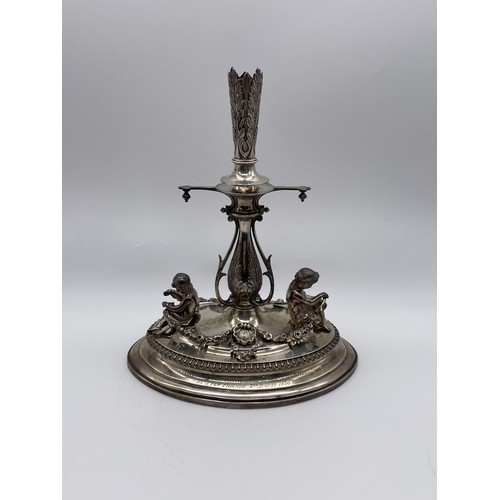 401 - VICTORIAN LONDON SILVER OVAL EPERGNE CENTRE PIECE STAND WITH SEATED CHILDREN MAKING GARLANDS 22OZ AP...