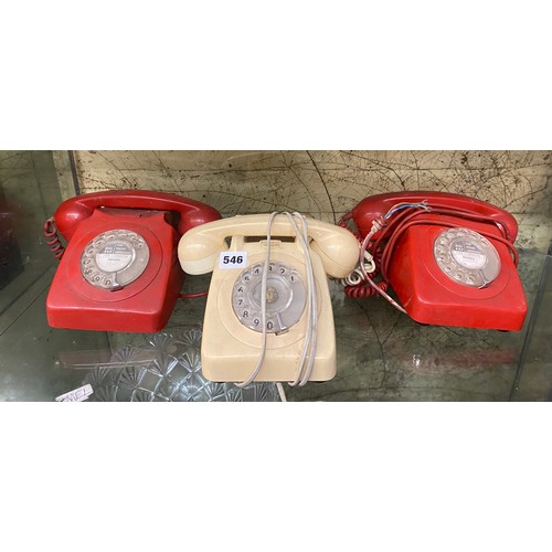 546 - PAIR OF CHERRY RED RING DIAL AND CREAM RING DIAL TELEPHONES