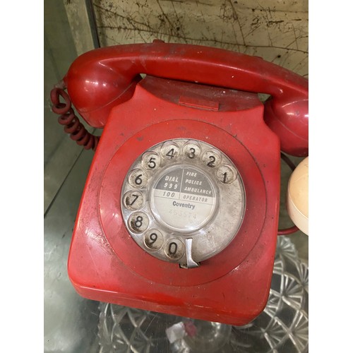 546 - PAIR OF CHERRY RED RING DIAL AND CREAM RING DIAL TELEPHONES