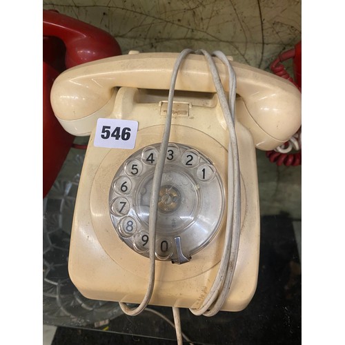 546 - PAIR OF CHERRY RED RING DIAL AND CREAM RING DIAL TELEPHONES