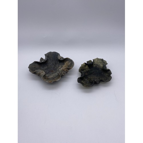 771 - TWO CHINESE CARVED SOAPSTONE LOTUS PAD BRUSH WASHERS 11CM W