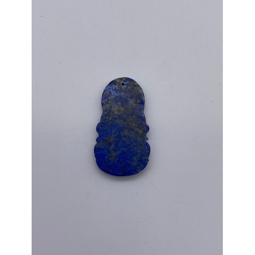 775 - SMALL SELECTION OF LAPIS LAZULI CARVED BUDDHA, JADE CARVING OF A BOY, CARVED MINIATURE MOON FLASK, A... 