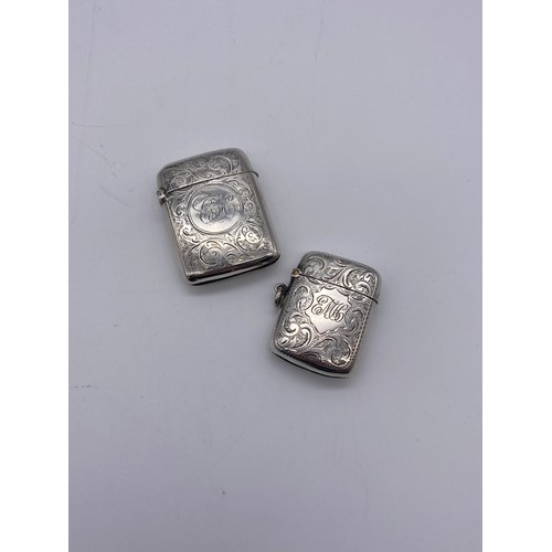 415 - CHESTER SILVER ENGRAVED VESTA CASE AND A SILVER ENGRAVED VESTA CASE CONVERTED TO LIGHTER 2.8OZ OVERA... 