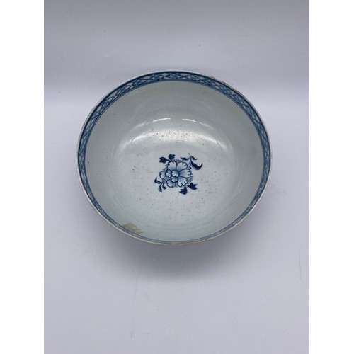 748 - ENGLISH BLUE AND WHITE FLORAL DECORATED BOWL 20cm D