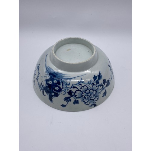 748 - ENGLISH BLUE AND WHITE FLORAL DECORATED BOWL 20cm D