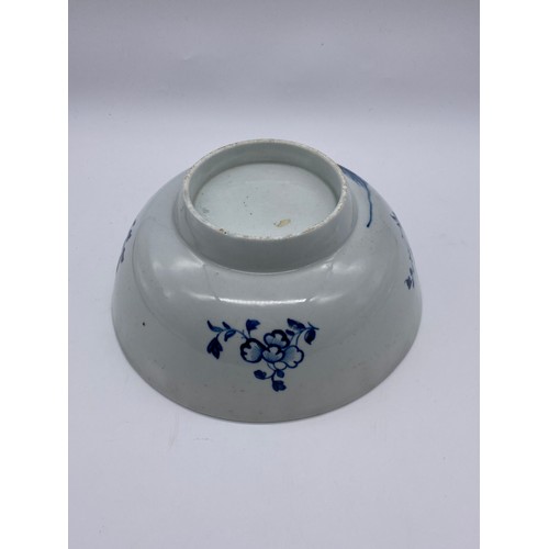 748 - ENGLISH BLUE AND WHITE FLORAL DECORATED BOWL 20cm D