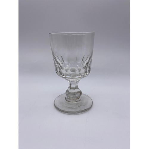 877 - SELECTION OF 18/19TH CENTURY DRINKING GLASSES, RUMMERS, ETCHED MASONIC FIRING GLASS, GIRDLED TANKARD... 