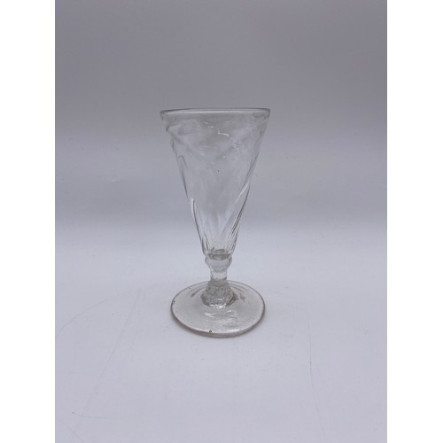 877 - SELECTION OF 18/19TH CENTURY DRINKING GLASSES, RUMMERS, ETCHED MASONIC FIRING GLASS, GIRDLED TANKARD... 