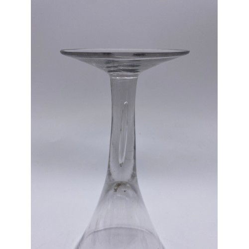 866 - THREE 18TH CENTURY PLAIN WINE GLASSES WITH TEAR DROP STEMS