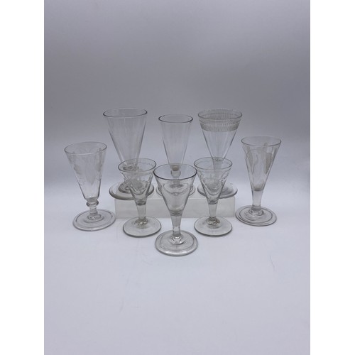 868 - EIGHT GEORGIAN ALE GLASSES WITH ETCHED DECORATION