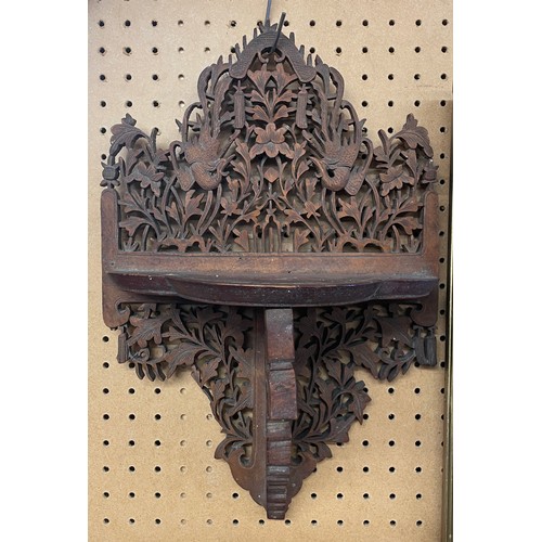 789 - 19TH CENTURY FRET CARVED HANGING WALL SHELF A/F