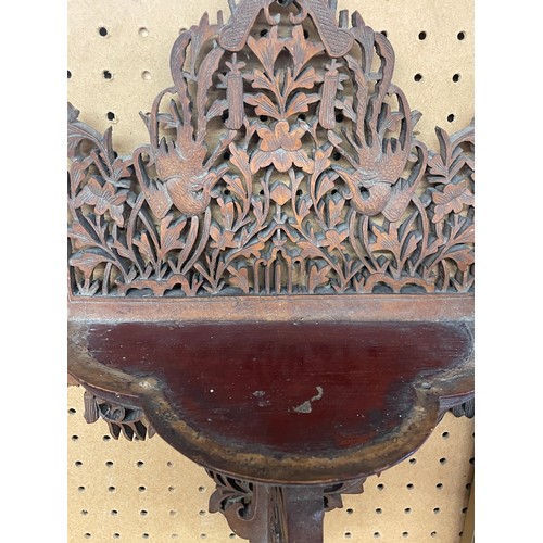 789 - 19TH CENTURY FRET CARVED HANGING WALL SHELF A/F