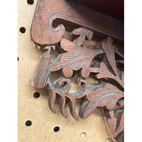 789 - 19TH CENTURY FRET CARVED HANGING WALL SHELF A/F