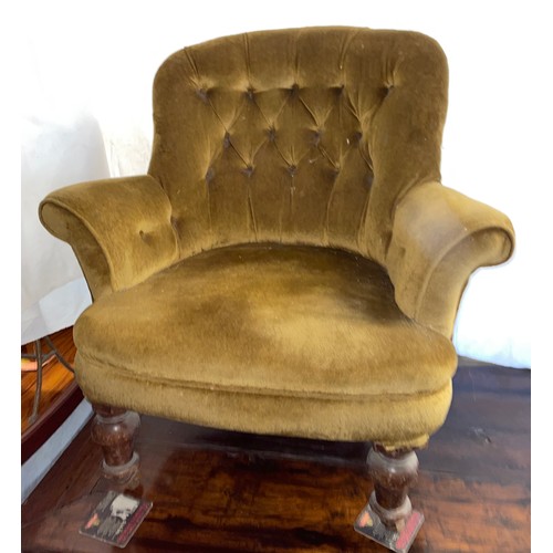 164 - VICTORIAN UPHOLSTERED BUTTON BACKED TUB ARMCHAIR