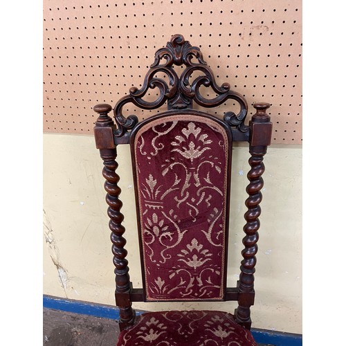 117 - VICTORIAN MAHOGANY BARLEY TWIST UPHOLSTERED NURSING CHAIR