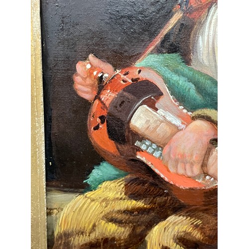 289 - H. HENSHAW OILD ON CANVAS THE HURDY - GURDY PLAYER SIGNED AND DATED 1857 17CM X 22CM APPROX