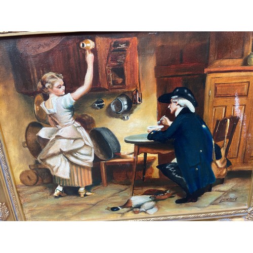 251 - 20TH CENTURY OIL PAINTING BY LEWROY 19TH CENTURY TAVERN SCENE IN GILT FRAME