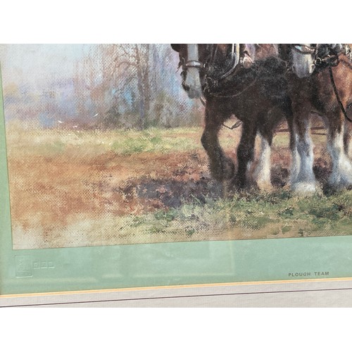 255 - DAVID SHEPHERD LITHOGRAPGIC PRINT PLOUGH TEAM SIGNED IN PENCIL WITH BLIND STAMP FRAMED AND GLAZED