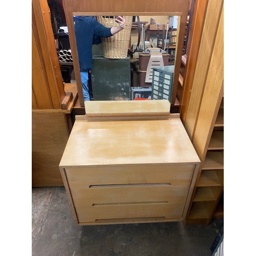 107 - 1950S LIGHT OAK THREE DRAWER CHEST AND DRESSING TABLE