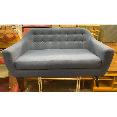 126 - CONTEMPORARY ROYAL BLUE MOQUETTE TWO SEATER SOFA