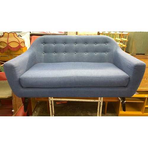 126 - CONTEMPORARY ROYAL BLUE MOQUETTE TWO SEATER SOFA