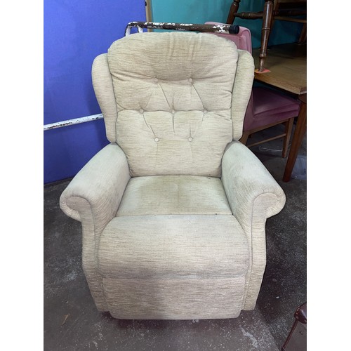 128 - SAND STONE BUTTON BACK FABRIC ELECTRIC RISER CHAIR