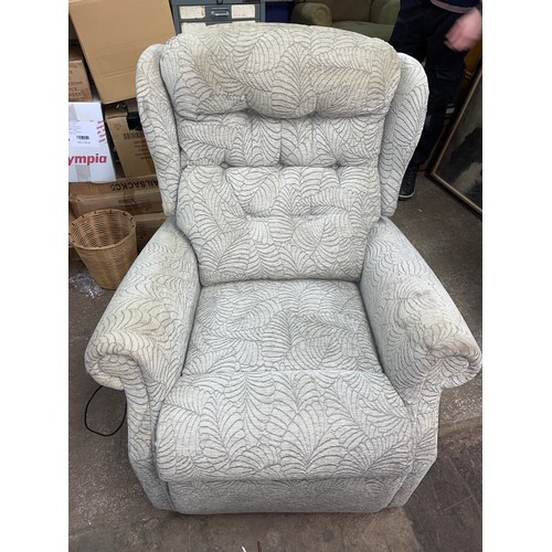 127 - GREY FLORAL EFFECT ELECTRIC RISER CHAIR