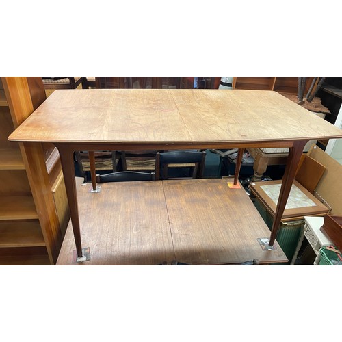 91 - MCCINTOSH TEAK EXTENDING DINING TABLE AND FOUR CHAIRS (TWO CHAIRS BAR BACK AS FOUND)