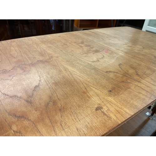 91 - MCCINTOSH TEAK EXTENDING DINING TABLE AND FOUR CHAIRS (TWO CHAIRS BAR BACK AS FOUND)