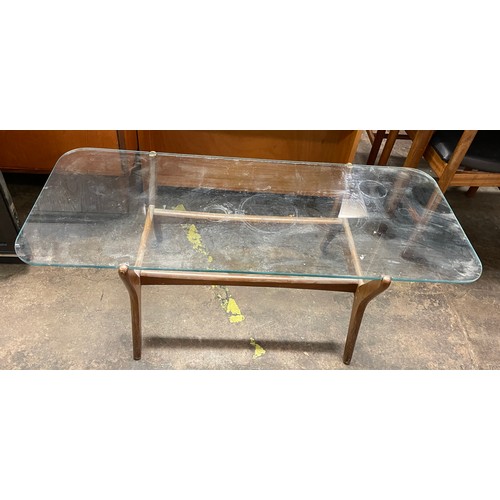 92 - 1970S TEAK FRAMED GLASS TOP COFFEE TABLE