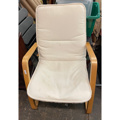 134 - BEECH LAMINATED CANVAS ARMCHAIR