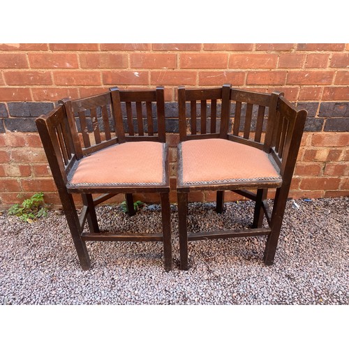 62 - PAIR OF OAK SLATTED CORNER CHAIRS