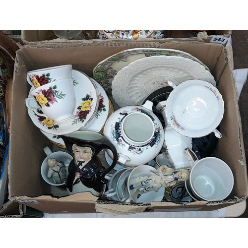 542 - CARTON - QUEEN ANNE BONE CHINA TEAWARES, DECORATIVE FIGURES, EGYPTIAN COFFEE CUPS