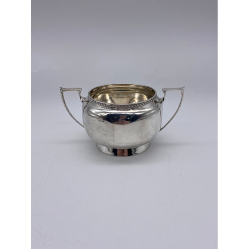 469 - BIRMIGHAM SILVER SUCRIER AND CREAM JUG WITH BEAD EDGE AND ANGLUAR HANDLE 8OZ APPROX