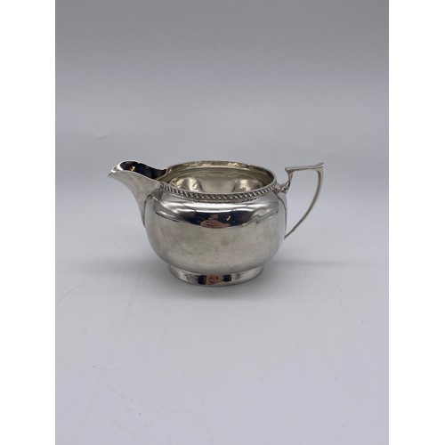 469 - BIRMIGHAM SILVER SUCRIER AND CREAM JUG WITH BEAD EDGE AND ANGLUAR HANDLE 8OZ APPROX