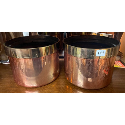 111 - PAIR OF COPPER AND BRASS EDGED PLANTERS